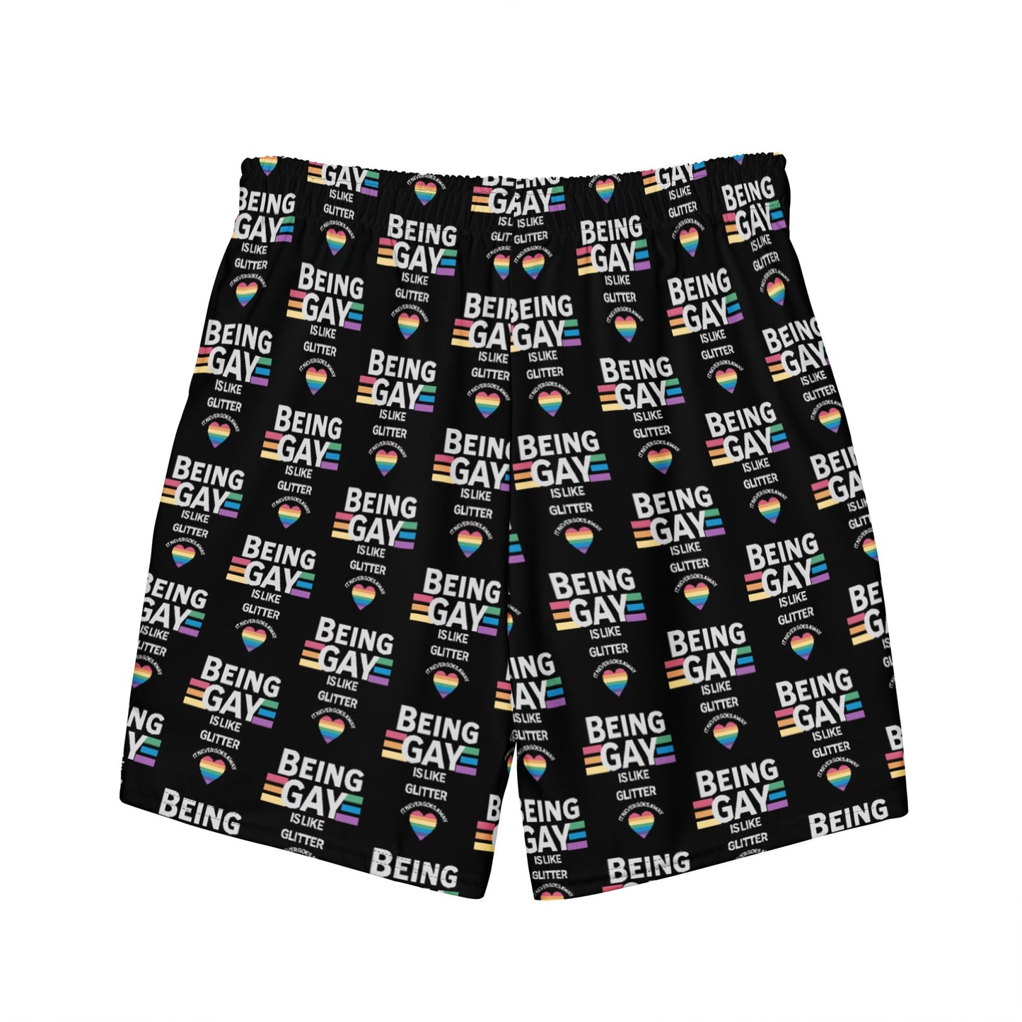 All-Over Print Recycled Swim Trunks - Being Gay is Like Glitter! - Premium  from T&L Kustoms - Just $39.95! Shop now at T&L Kustoms