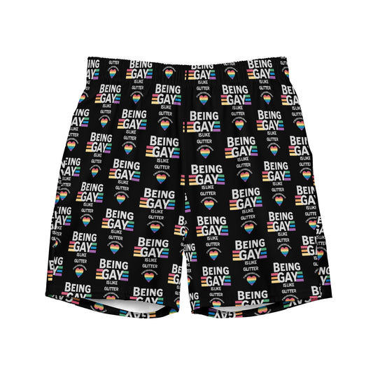 All-Over Print Recycled Swim Trunks - Being Gay is Like Glitter! - Premium  from T&L Kustoms - Just $39.95! Shop now at T&L Kustoms