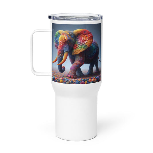 Travel mug with a handle - Colorful Flowery Elephant - Premium  from T&L Kustoms - Just $24.95! Shop now at T&L Kustoms